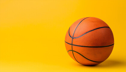 Fototapeta premium Basketball ball isolated on bright yellow background. Professional sport, competitive game.