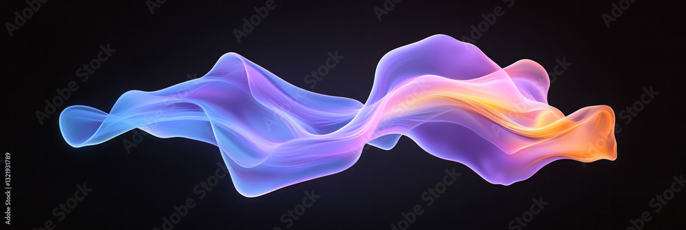 Poster a mesmerizing digital visualization of luminous purple lines smoothly undulating in a wave-like