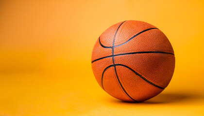 Obraz premium Basketball ball isolated on bright yellow background. Professional sport, competitive game.
