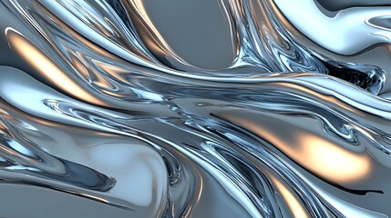 Abstract Silver Liquid Flowing Waves in Dynamic Motion