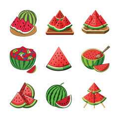 watermelon vector set, watermelon vector collection, fresh watermelon slice set, watermelon illustration pack
