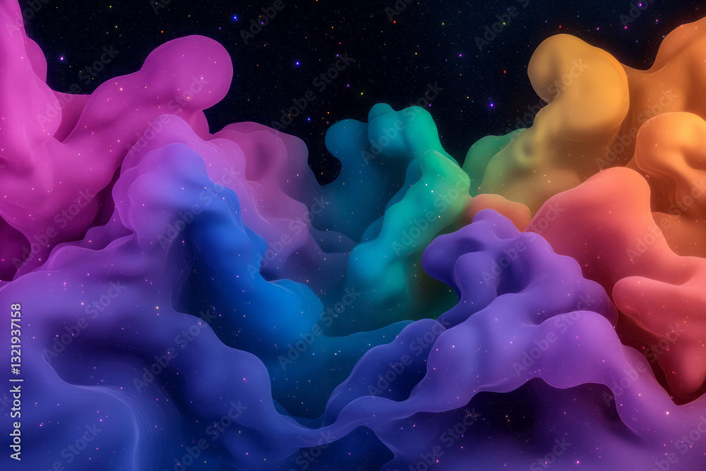 Leinwandbilder an immersive abstract digital rendering capturing fluid, multi-colored particles softly illuminated