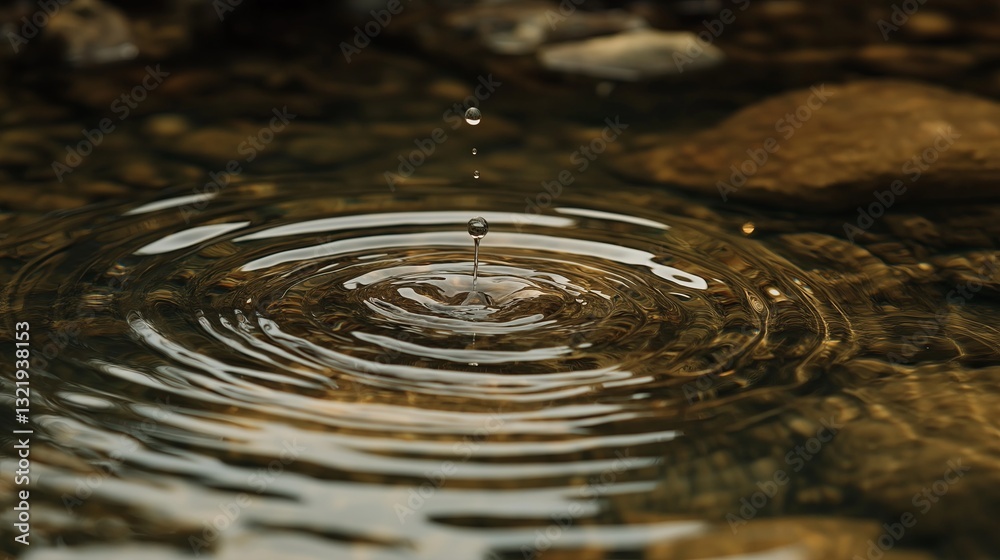 Poster A single drop of water creating ripples in a still pool
