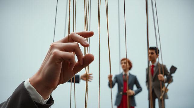 Controlling the narrative media manipulation or directing the conversation as censorship or political persuasion to control the story as a symbol of a powerful puppet master