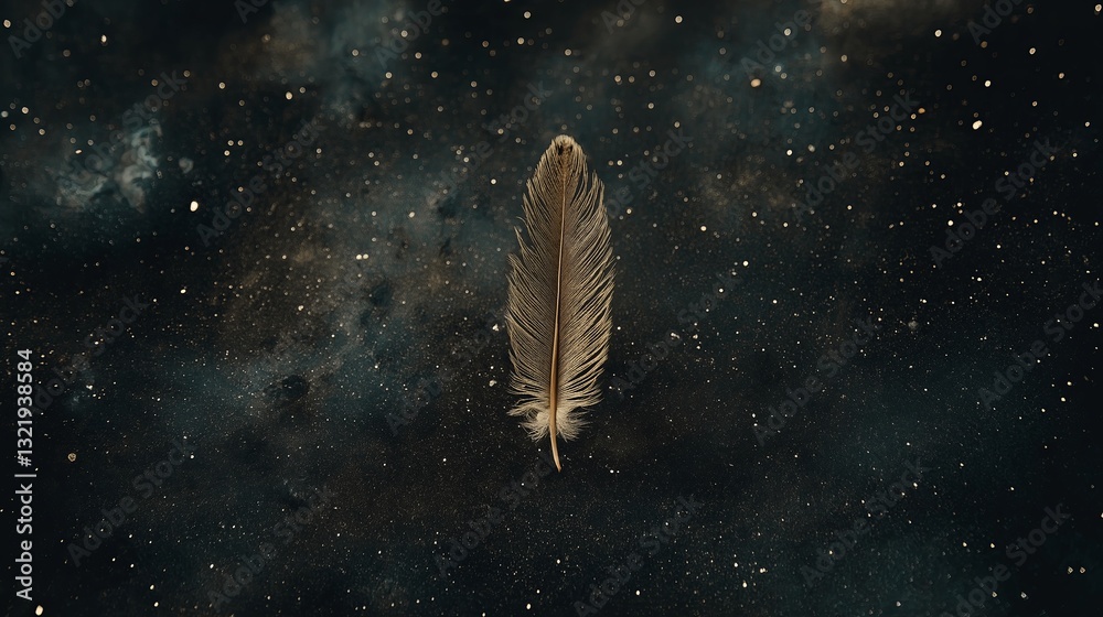 Poster A single feather floating in a vast, empty space