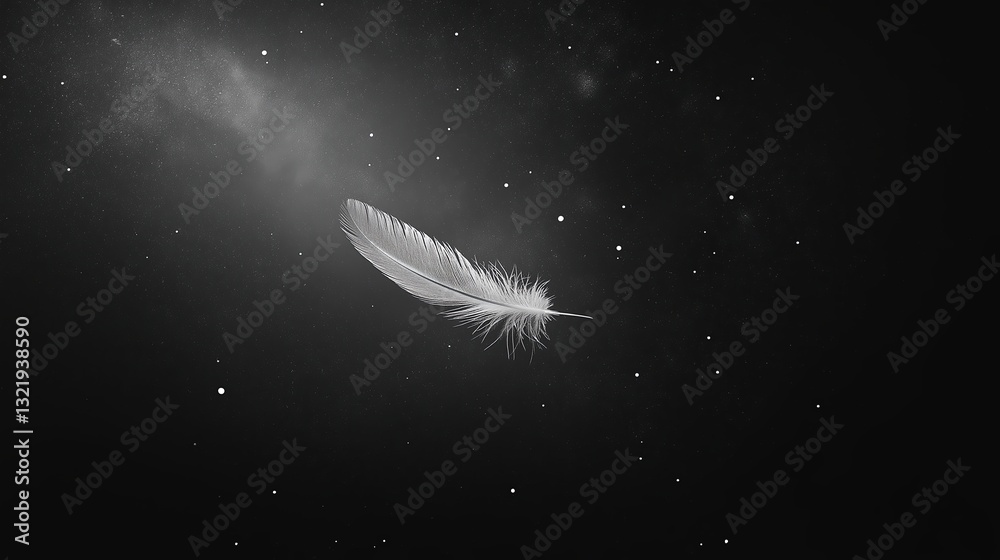 Poster A single feather floating in a vast, empty space