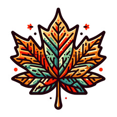 Fototapeta premium Colorful maple leaf with autumn gradient colors on white background. Vector illustration ideal for fall season promotions, Canadian themed designs, or nature conservation campaigns.