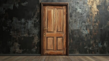 A Rustic Wooden Door Standing Against a Textured Wall