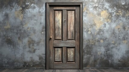 A detailed photograph showing a weathered wooden door and wall