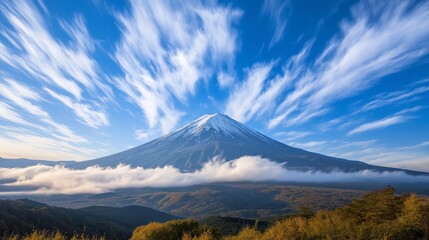 Fototapeta premium A time-lapse image of clouds swirling above a majestic mountain peak 