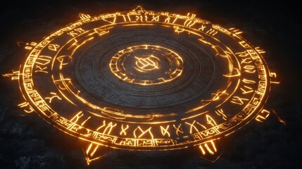 A glowing magical circle with ancient symbols and runes upon it