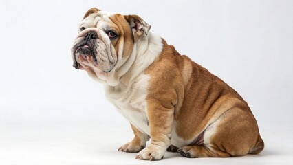 Bulldog in full view on white studio  background
