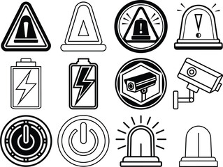 Set of traffic cones and road signs icons in vector illustration