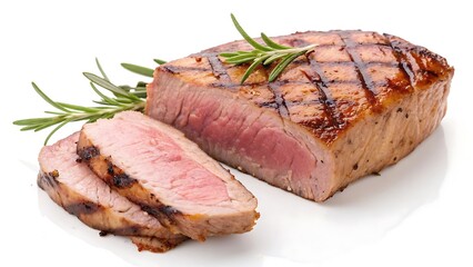 Fototapeta premium Juicy Grilled Meat Slice – Butcher’s Cut on a White Background