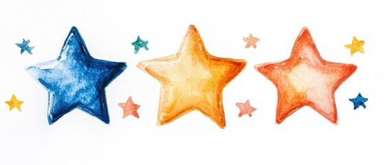 Obraz premium Celebration of Satisfaction Colorful Watercolor Stars Depicting Joyful Moments Art Studio Creative Environment Aesthetic Viewpoint