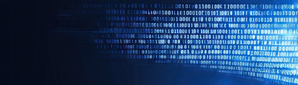 Digital data stream, binary code, technology background, website header