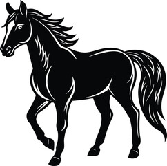 Obraz premium Black horse silhouette vector, running wild equine illustration