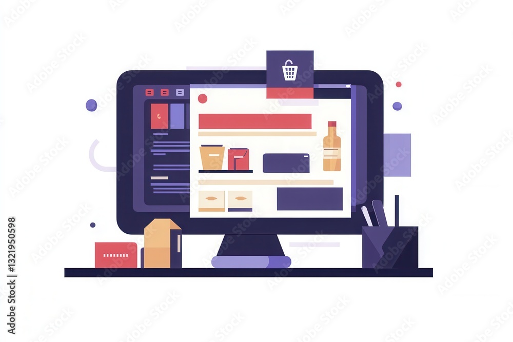 Aufkleber stylized flat design illustration of an online grocery order summary on a digital screen featuring a