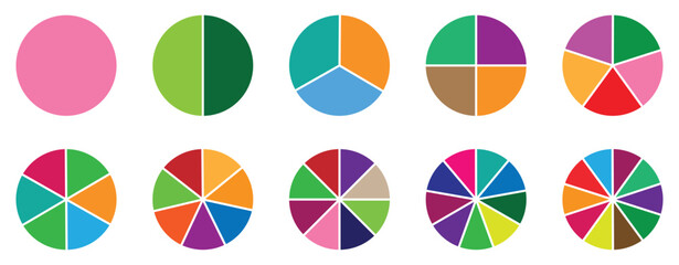 Pie charts diagrams. Different color circles. donut and pie chart infographic elements set. Colorful diagram collection with. Circle icons for infographic use. Vector-EPS 10