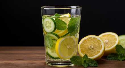 Fototapeta premium Refreshing Fruit-Infused Detox Water with Cucumber, Lemon & Mint