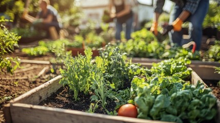 Community garden plots with vibrant produce