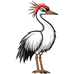 Fototapeta premium Crested Crane, full body, simple vector logo, white background, black outline, high contrast, 2D flat design, vector illustration