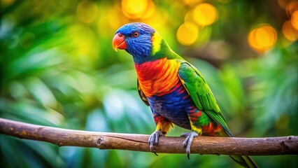 Vibrant colorful parrot perched on a branch with bright blue and yellow beak, birds, nature,  birds, nature, blue, birdlife