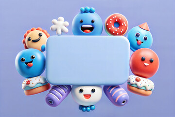 Fototapeta premium Playful food illustration featuring cheerful dessert characters with copy space for branding.