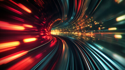 Obraz premium Realistic close-up animation of a train moving near the speed of light, with observers on and off the train witnessing time and length contraction differently 