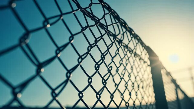 Chain Link Fence Silhouette at Sunset: A Study in Texture and Light