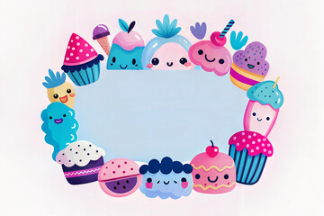 Fototapeta premium Cheerful dessert illustration featuring happy treats with copy space for customization.