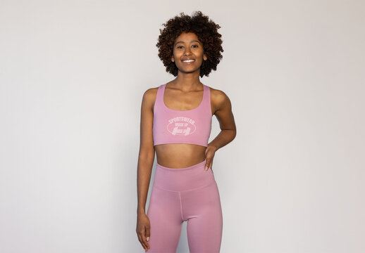 Stylish Woman Poses Confidently in Athletic Wear for Fitness Mockup