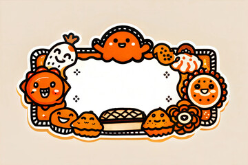 Playful dessert illustration featuring cute characters and copy space for text.