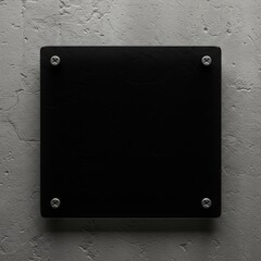 Obraz premium A photograph of a blank clear glass plate, mounted on a rough, gray concrete wall, showcasing a glass logo plate mockup.