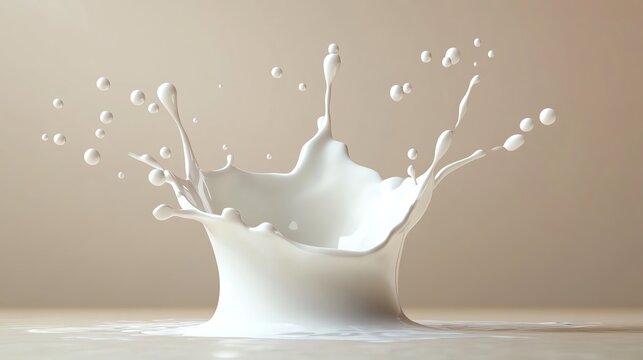 A dynamic splash of milk against a soft background, showcasing the fluid motion and texture of the liquid.