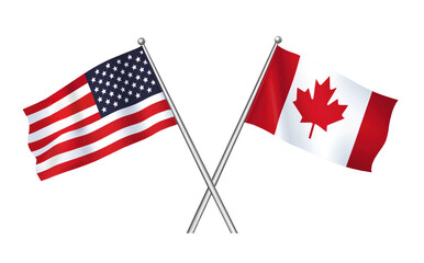Canadian and American Flag crossing, representing international relations, diplomacy, and cooperation between USA and Canada