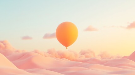 Fototapeta premium A serene landscape featuring a solitary hot air balloon floating above soft, pastel-colored clouds at dawn.