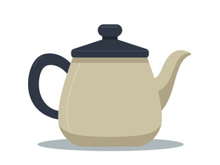 Illustration of a classic teapot with rounded body, handle and spout in light beige, featuring a black lid. Perfect for tea-coffee themes or home decor designs.