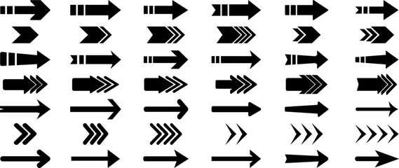 Arrow icon set. Arrow. Cursor. Black vector arrows icons. Collection different arrows sign. Modern simple arrows. Black arrow pointing to the right. Black direction pointer. Vector illustration. 