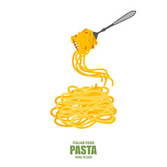 Delicious food vector illustration set. Italian style menu with emphasis on various pasta. Pasta roll fork, spaghetti, cooking recipe, menu, restaurant for food design, poster and background.