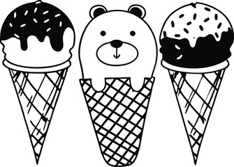 Adorable Ice Cream and Cupcake Characters with Heart Accents Coloring Page
