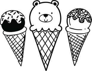 Adorable Ice Cream and Cupcake Characters with Heart Accents Coloring Page
