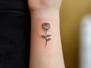 Obraz premium Stylish black rose tattoo wrist area body art indoor setting close-up view personal expression