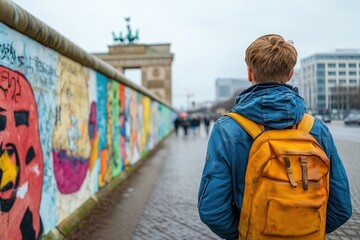 Fototapeta premium Exploring Berlin Wall Art Berlin Photography Urban Environment Rear View Cultural Heritage