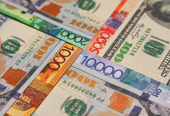Combined dollar and tenge bills