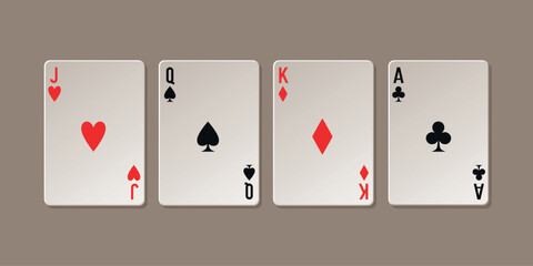 Playing cards. Vector 3d cards isolated on brown background.