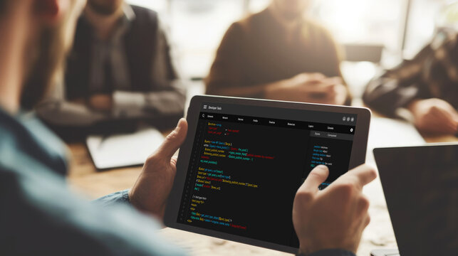 Software development programming on computer screen for brisk application and program coding