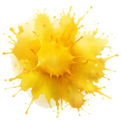 bright yellow watercolor splash isolated on transparent and white background