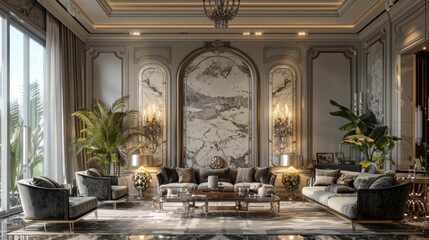 Fototapeta premium Elegant Luxury Living Room with Modern Decor and Natural Light