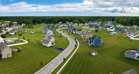 Spacious new single family homes in upstate New York residential area. Real estate development in american suburbs